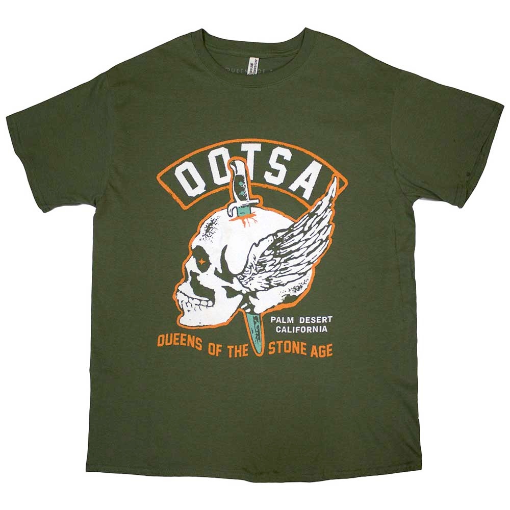 Queens Of The Stone Age - Winged Skull Heren Tshirt - Groen